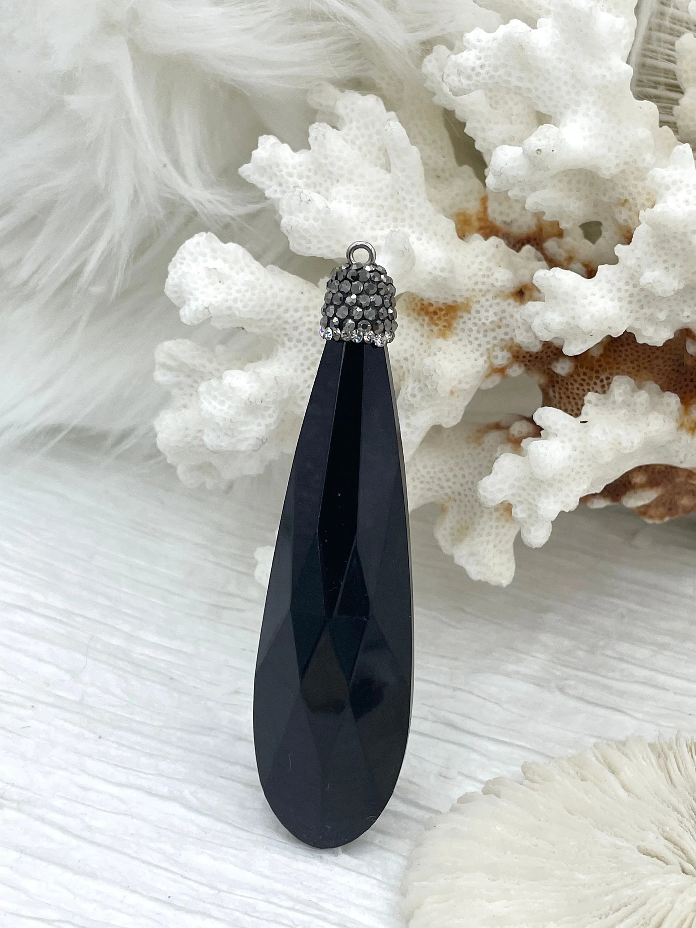 Black Teardrop Shape Crystals with CZ. Teardrop Soldered Charm with silver bail, Drop Soldered Pendants w/CZ, 3 Styles. Fast Shipping