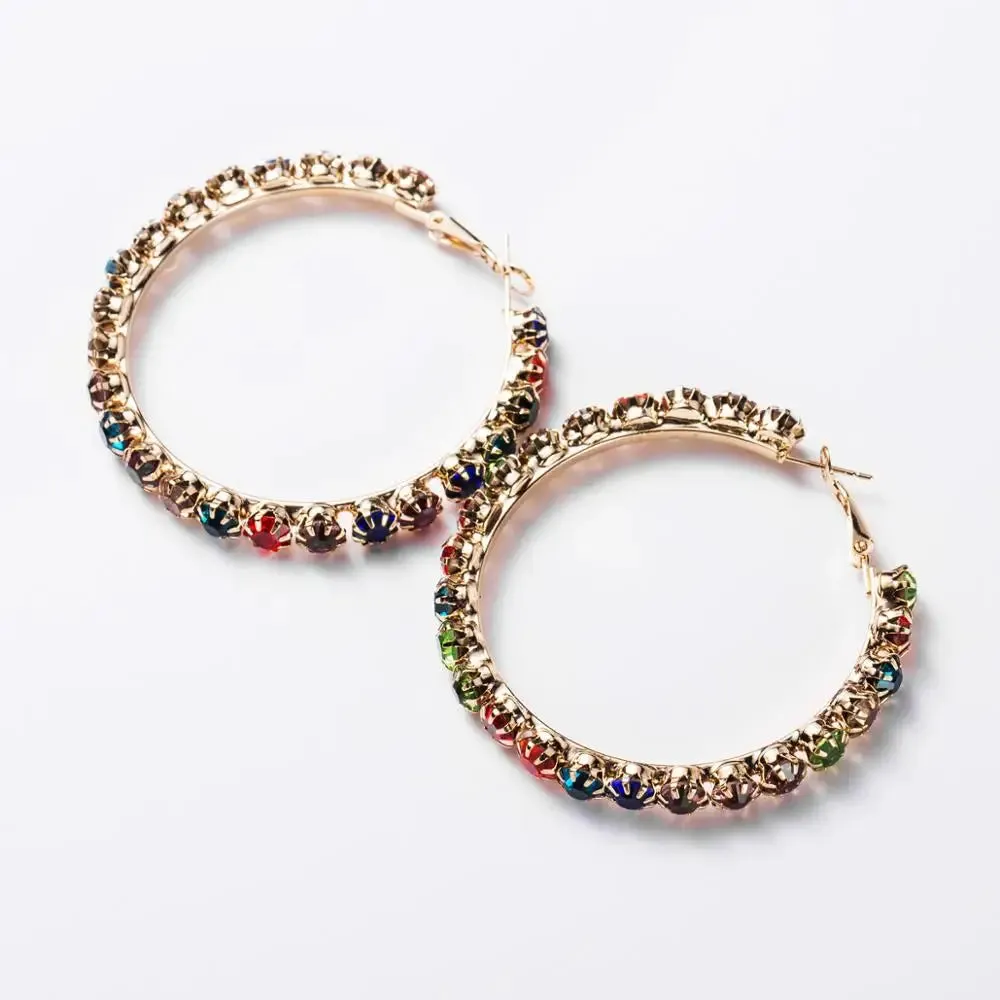 BLIJERY Stunning Multicolor Rhinestone Big Hoop Earrings for Women Fashion Jewelry Trendy Crystal Celebrity Statement Earrings