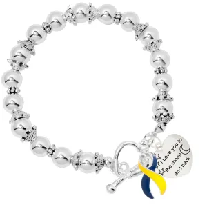 Blue & Yellow Ribbon Love You To The Moon Silver Beaded Bracelets