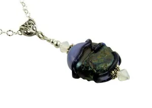 Blue Dichroic Lampwork Pendant Necklace