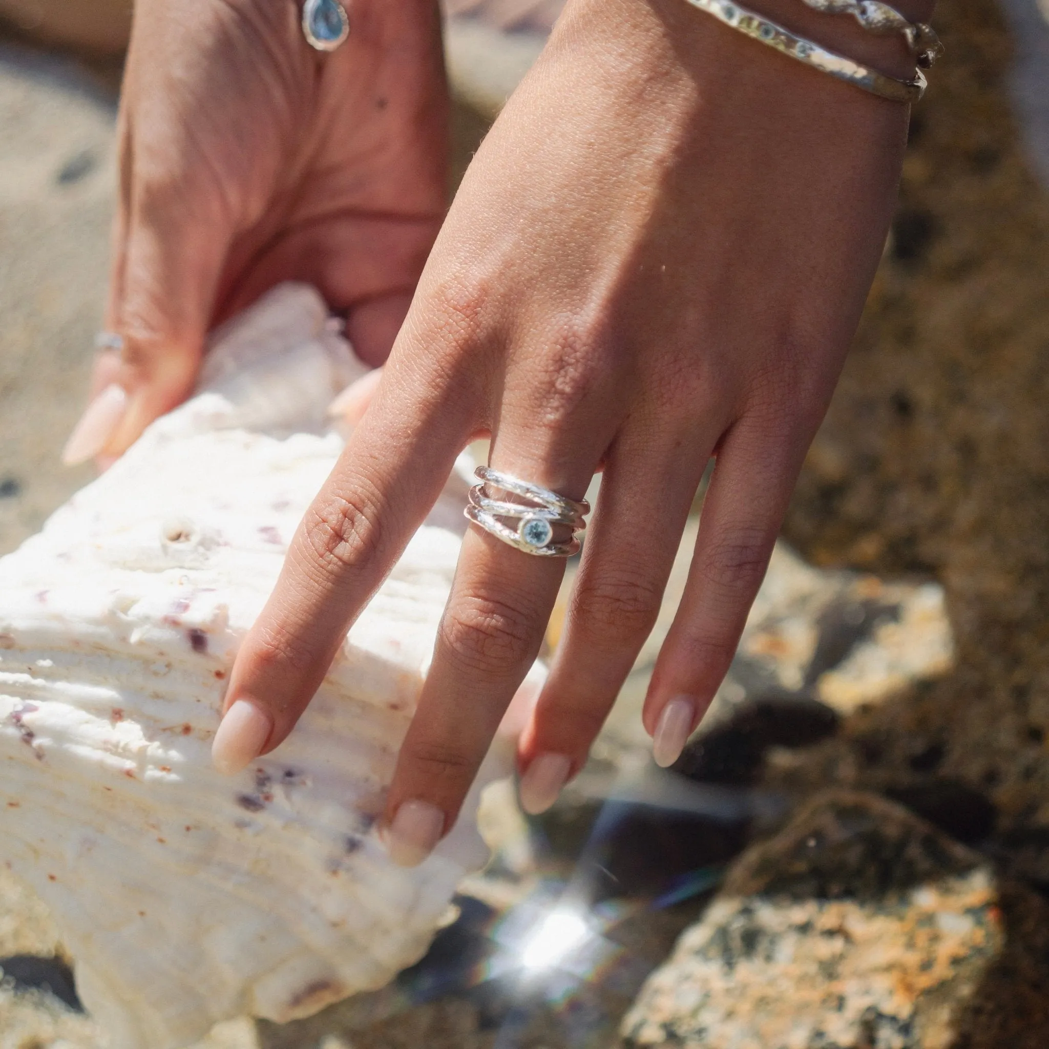 Blue Tides Ripple Ring