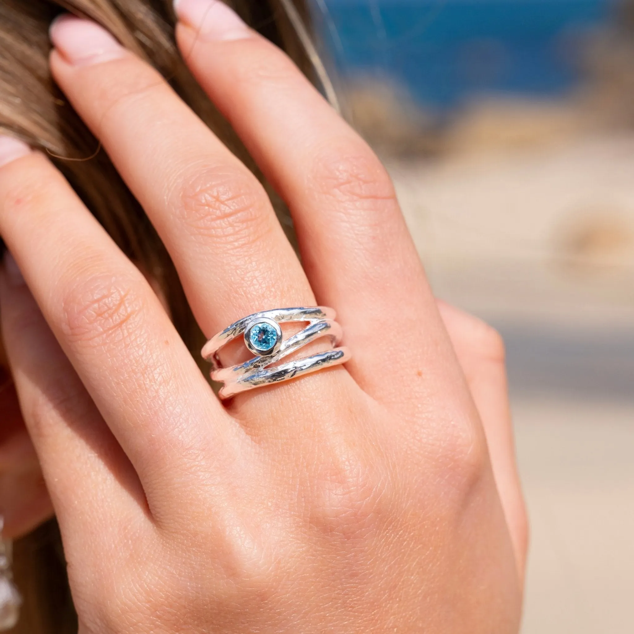 Blue Tides Ripple Ring