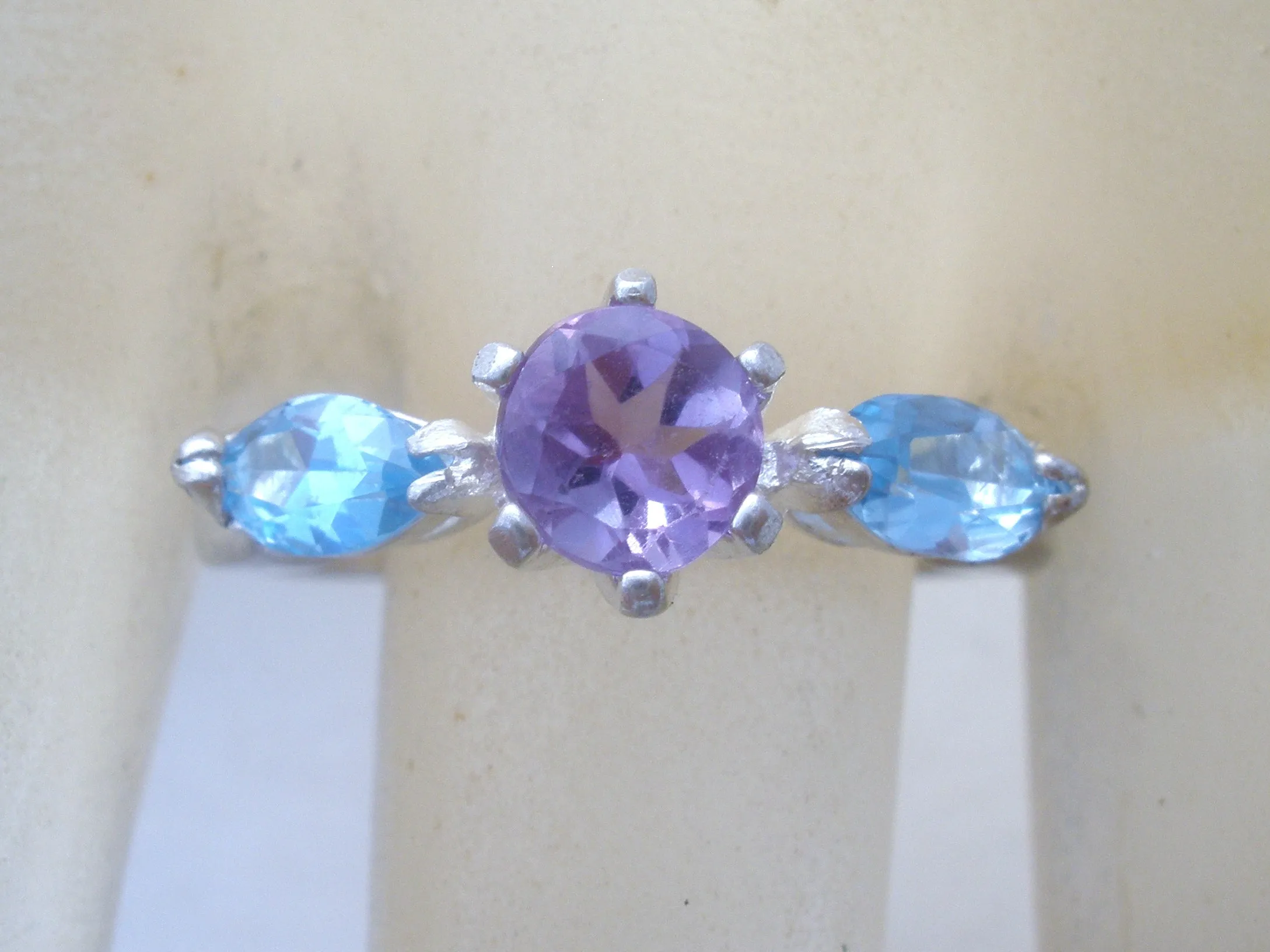 Blue Topaz & Amethyst Ring Size 6