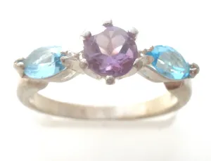 Blue Topaz & Amethyst Ring Size 6