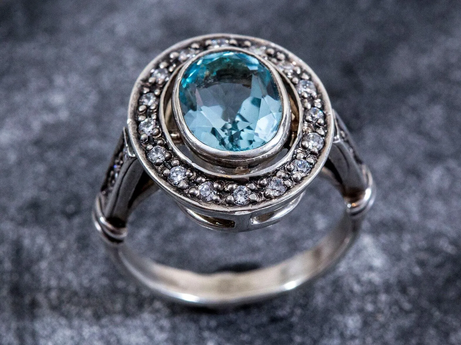 Blue Topaz Victorian Ring - Natural Blue Topaz Ring - December Birthstone Ring