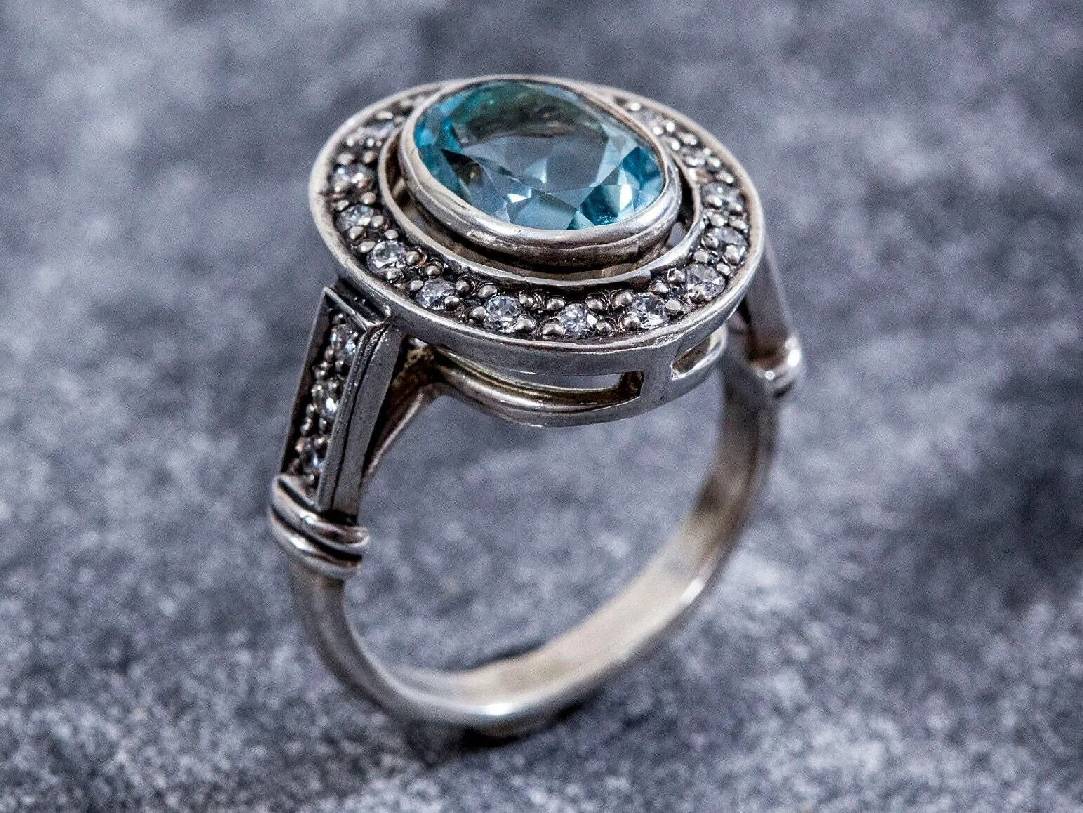 Blue Topaz Victorian Ring - Natural Blue Topaz Ring - December Birthstone Ring