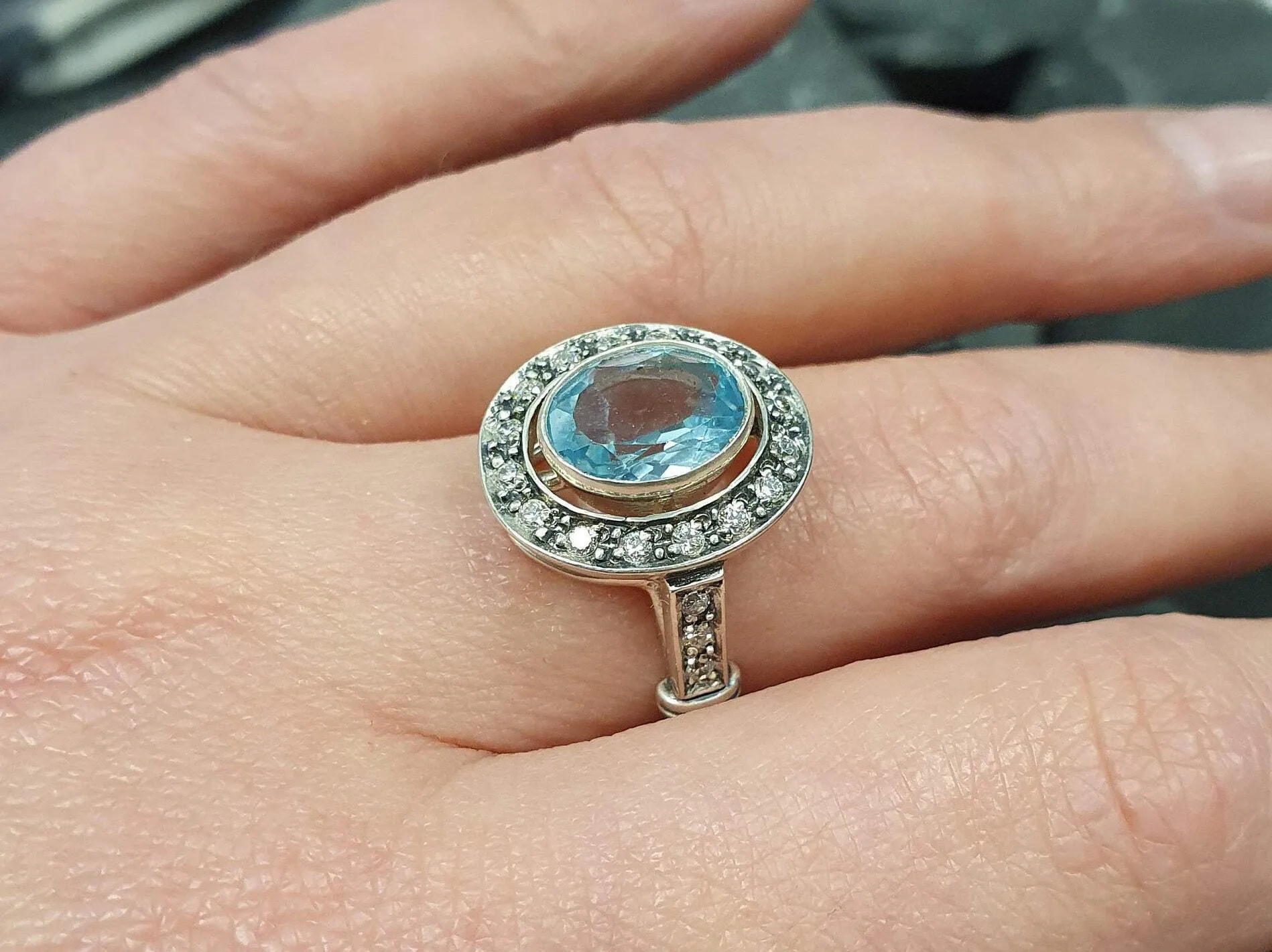 Blue Topaz Victorian Ring - Natural Blue Topaz Ring - December Birthstone Ring