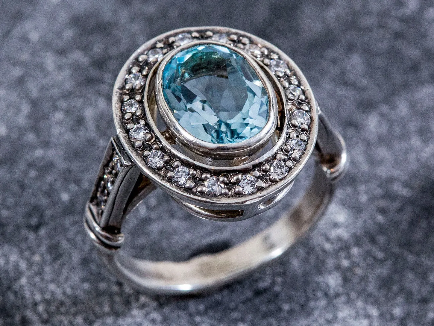 Blue Topaz Victorian Ring - Natural Blue Topaz Ring - December Birthstone Ring