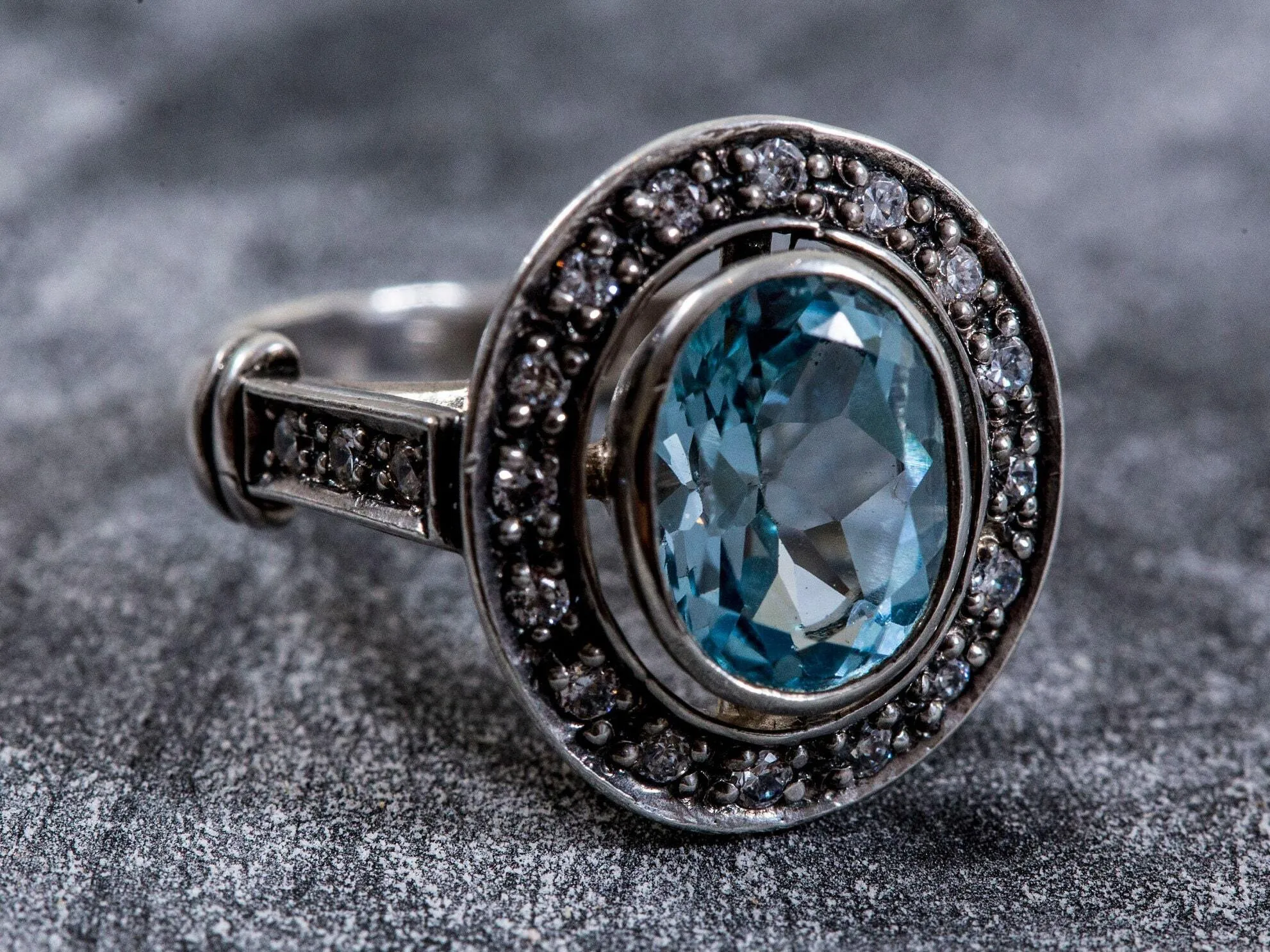 Blue Topaz Victorian Ring - Natural Blue Topaz Ring - December Birthstone Ring