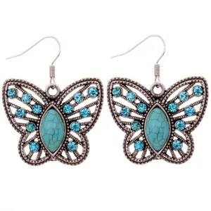 Boho Turquois Crystal Butterfly Necklace and Earrings Set