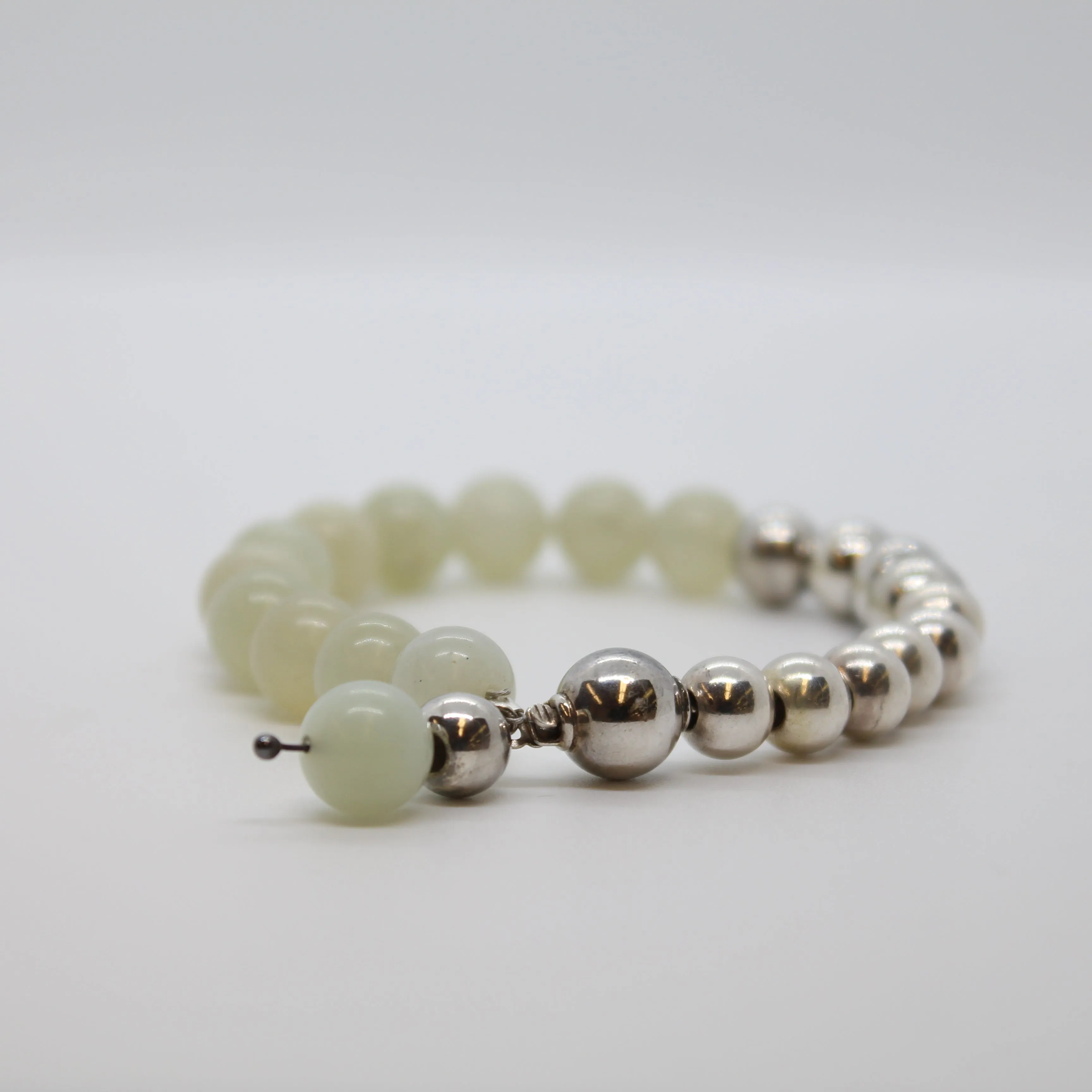 Bracelet, Sterling Silver and Pale Green Agate Combination #B209