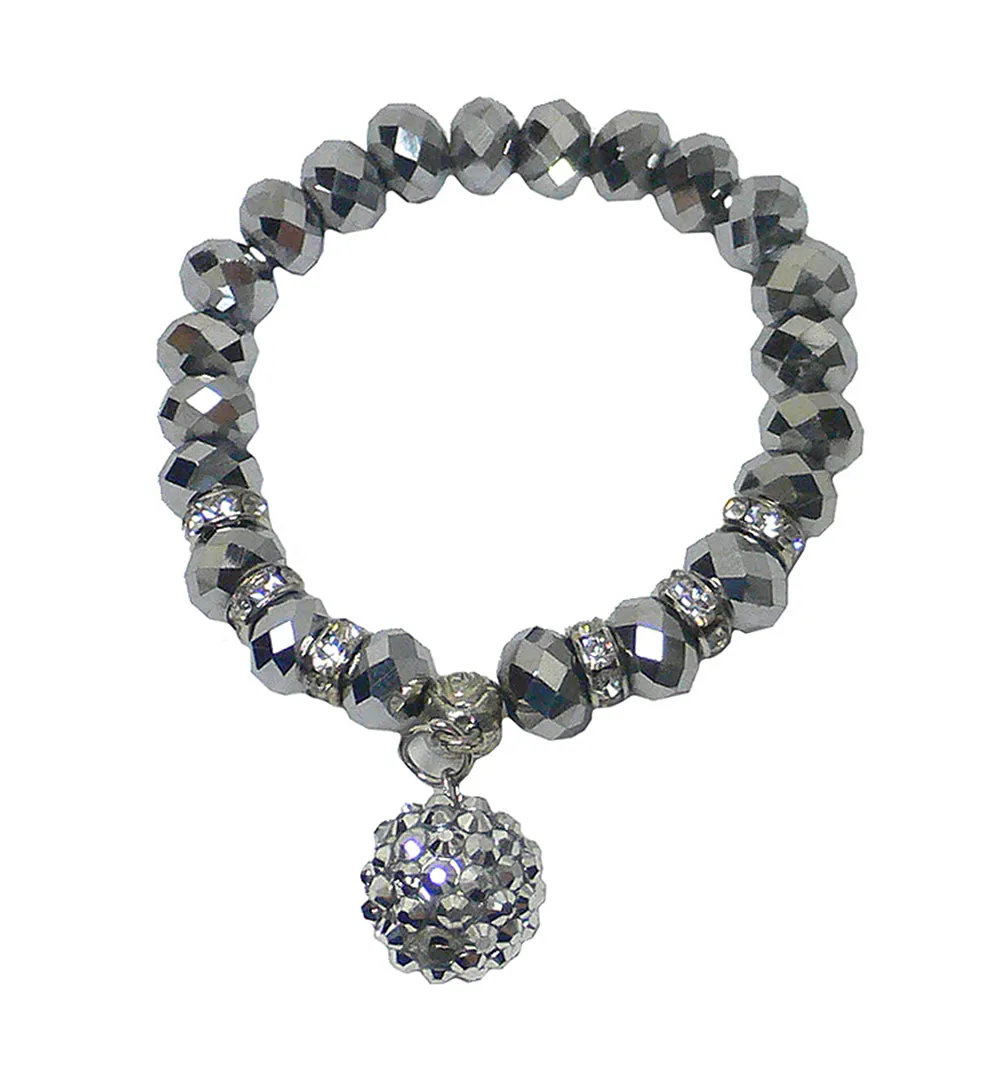 Bracelet49met Bella Elastic sparkly Crystal Bracelet in Metallic Gray, Silver, Crystal 0049met