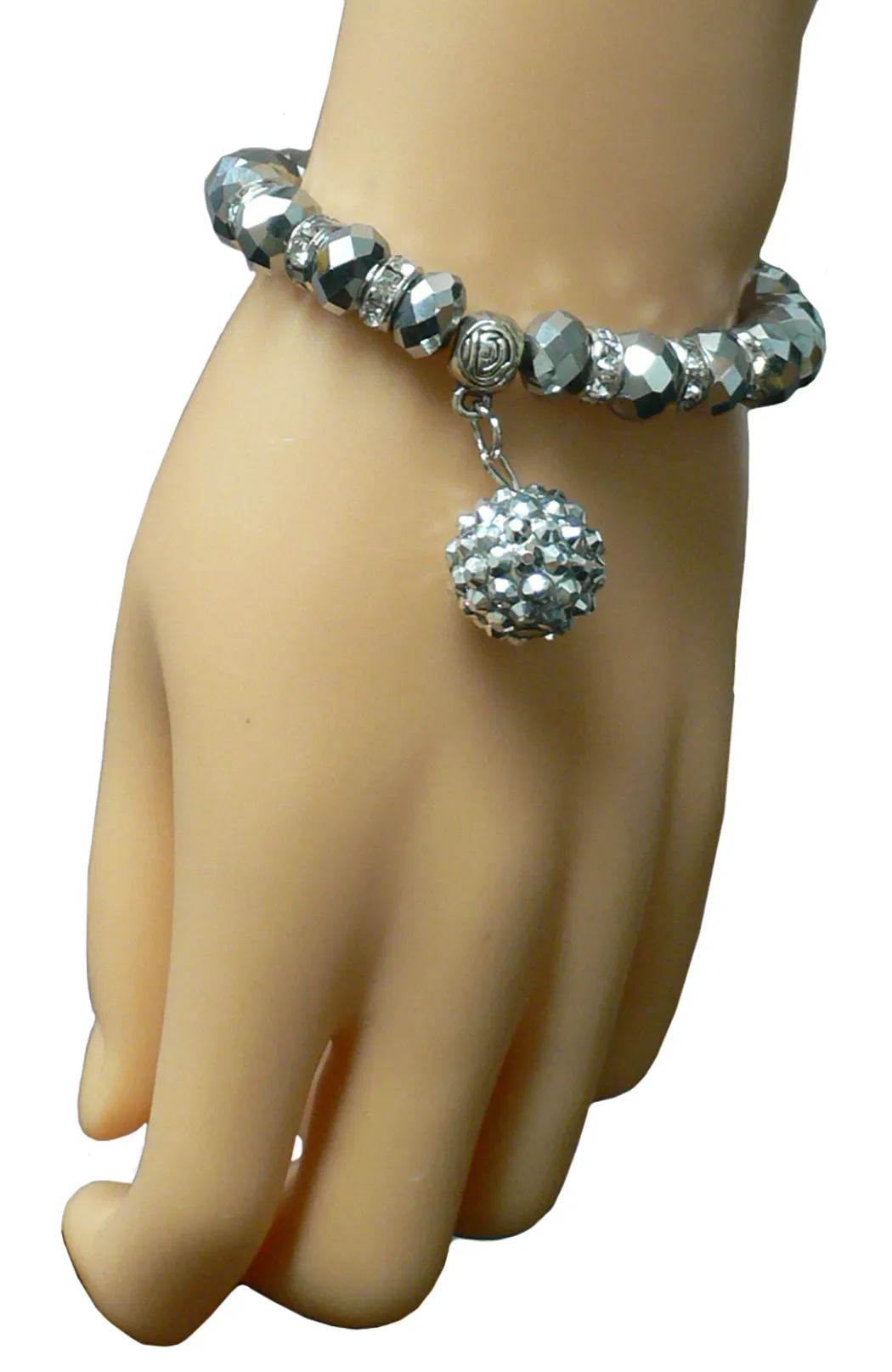 Bracelet49met Bella Elastic sparkly Crystal Bracelet in Metallic Gray, Silver, Crystal 0049met