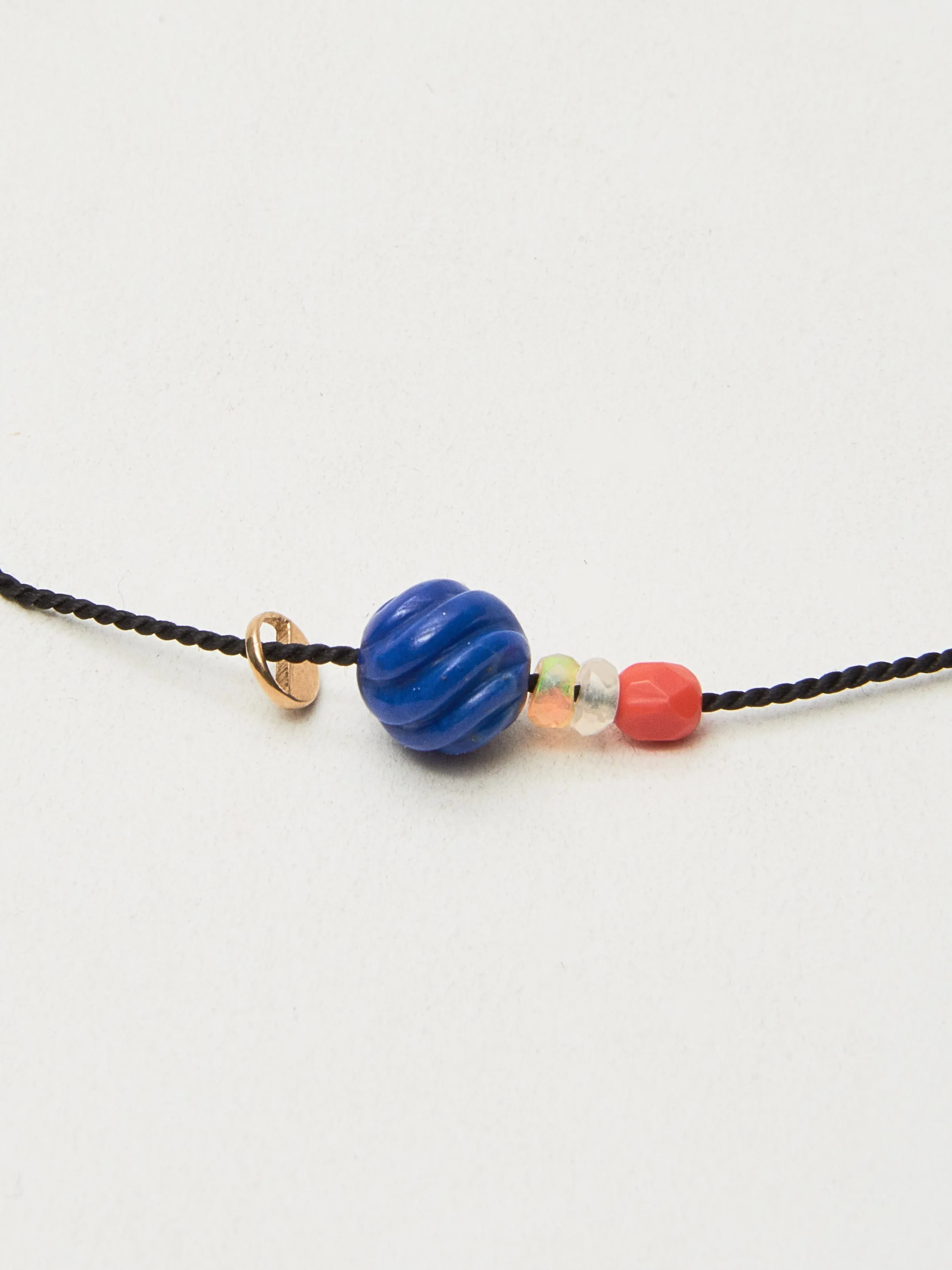 Breve Charm/Lapis Twist/Opal & Glass Beads Necklace