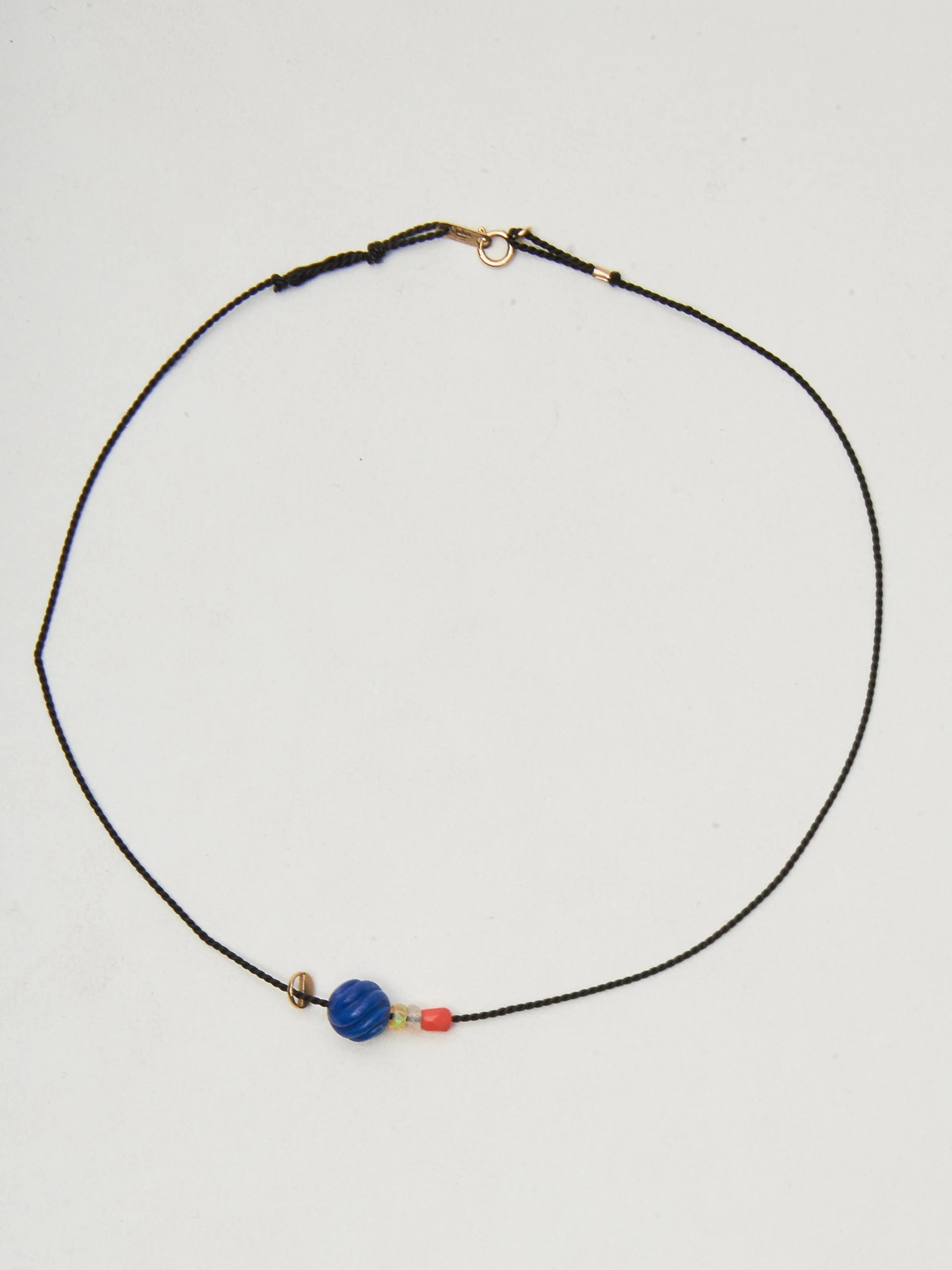 Breve Charm/Lapis Twist/Opal & Glass Beads Necklace