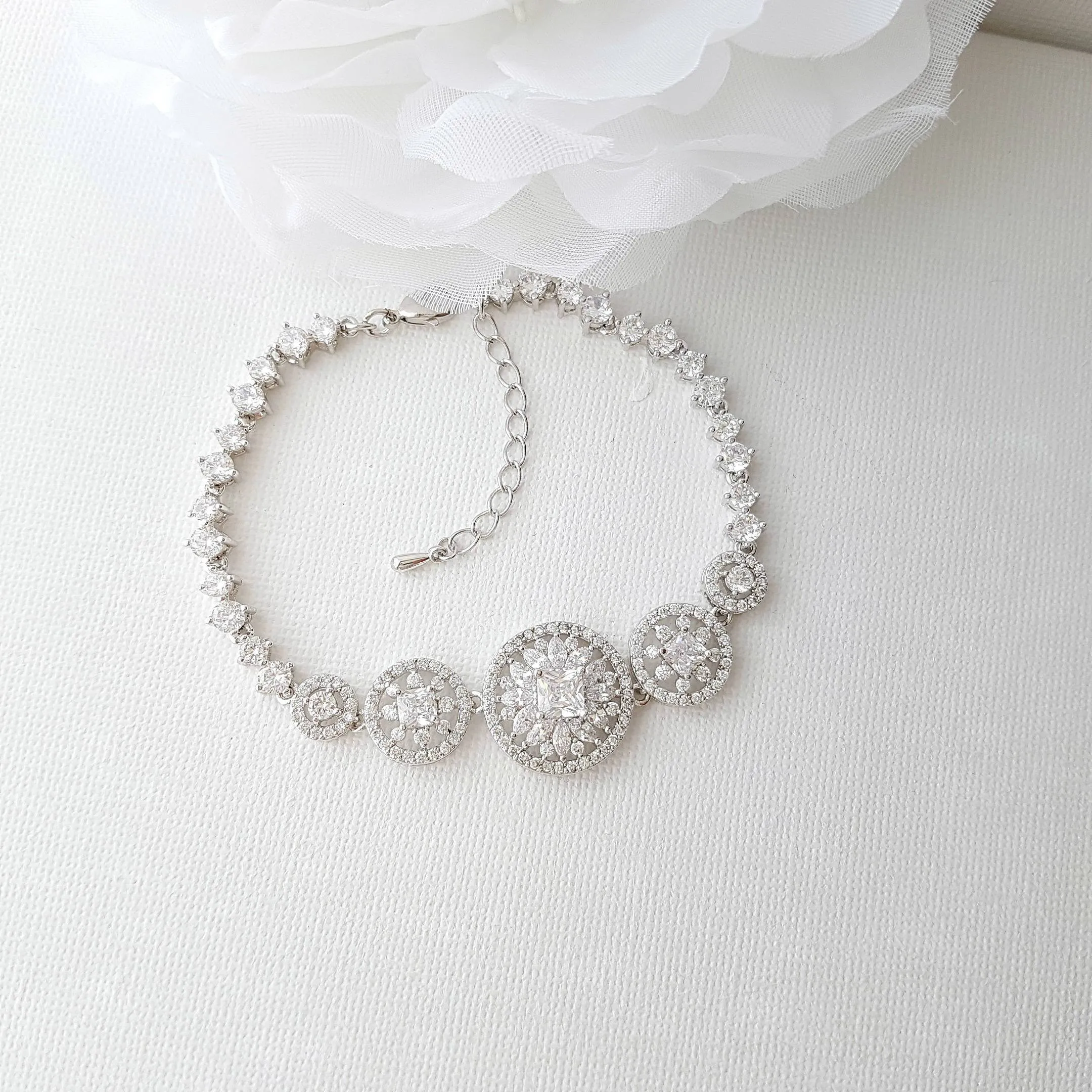 Bridal Bracelet, Round Wedding Bracelet, Crystal Wedding Bracelet, Cubic Zirconia Bracelet, Halo Style, Bridal Jewelry, Adonia