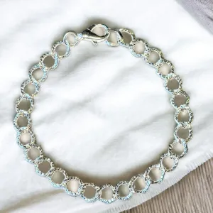 Bright Silver Textured Oval Link Charm Bracelet Base - D.I.Y. - BUILD YOUR CHARM BRACELET!