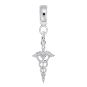 Caduceus Charm Dangle Bead In Sterling Silver