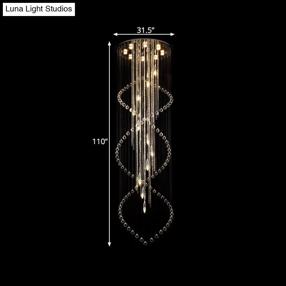 Cascading Crystal Pendant Lamp - Minimalist 19-Bulb Silver LED Suspension Light