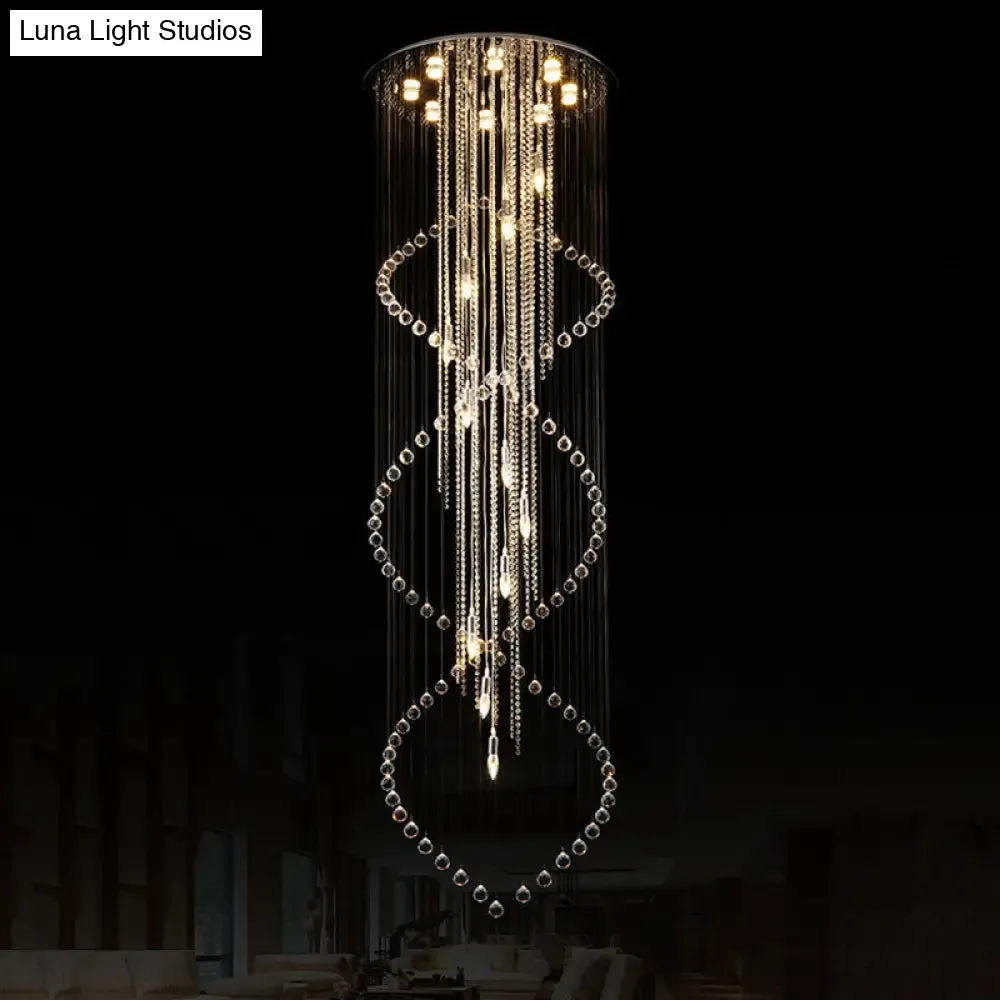 Cascading Crystal Pendant Lamp - Minimalist 19-Bulb Silver LED Suspension Light