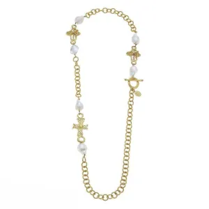 Chain Necklace with Crosses and Pearls