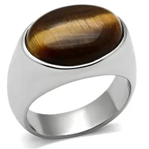 CJ416 Wholesale Stainless Steel Topaz Tiger Eye Ring