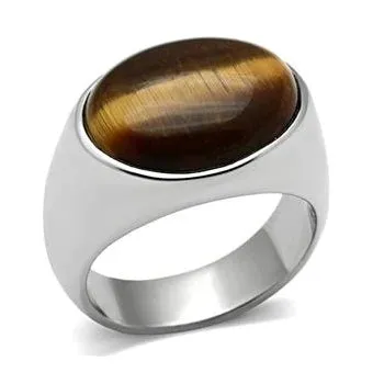 CJ416 Wholesale Stainless Steel Topaz Tiger Eye Ring