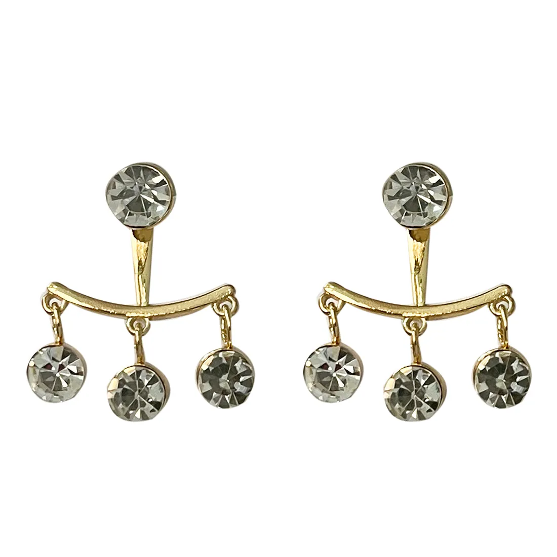 CONTEMPORARY WHITE DIAMANTE CRYSTAL STUDDED GOLD-TONED SHORT DROP EARRINGS