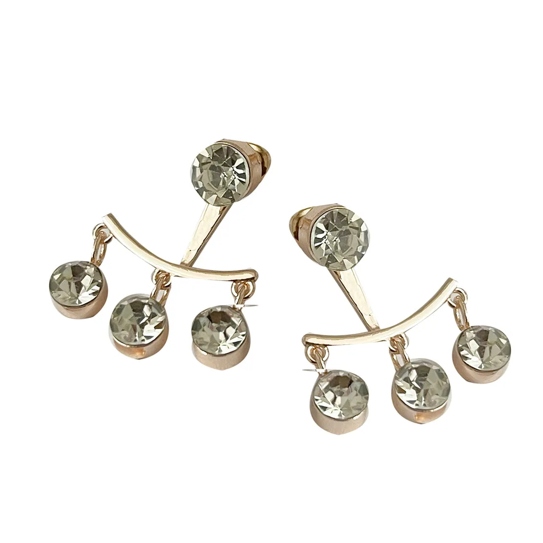 CONTEMPORARY WHITE DIAMANTE CRYSTAL STUDDED GOLD-TONED SHORT DROP EARRINGS