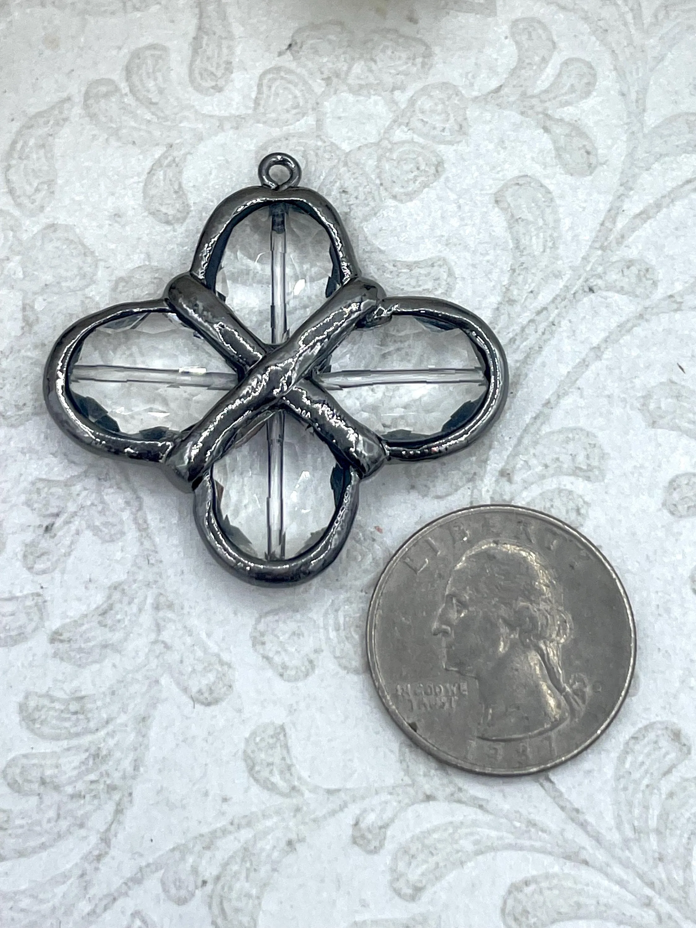 Crystal Gunmetal Soldered Pendants and Charms. 2 styles to choose from. Gunmetal Soldered Crystals, Teardrop & Cross Shape. Fast Shipping