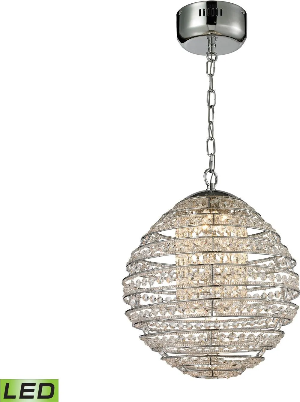 Crystal Sphere Led Light Pendant In Polished Chrome