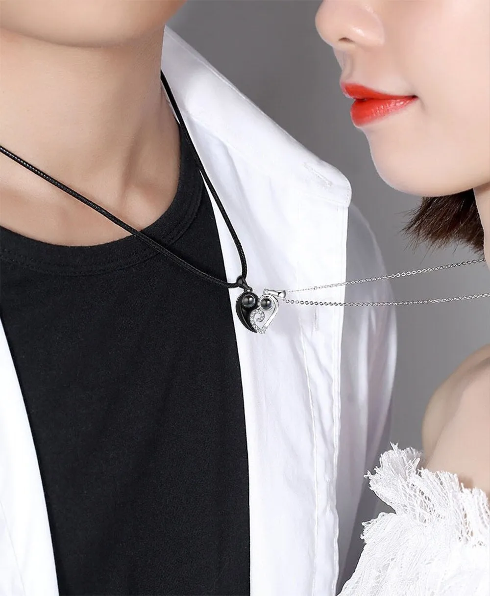 Customizable photoSet of Fashion Magnetic Heart Couple Necklace For Women Men