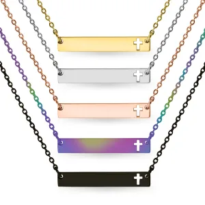 Cutout Cross Bar Stainless Steel Necklace / SBB00106