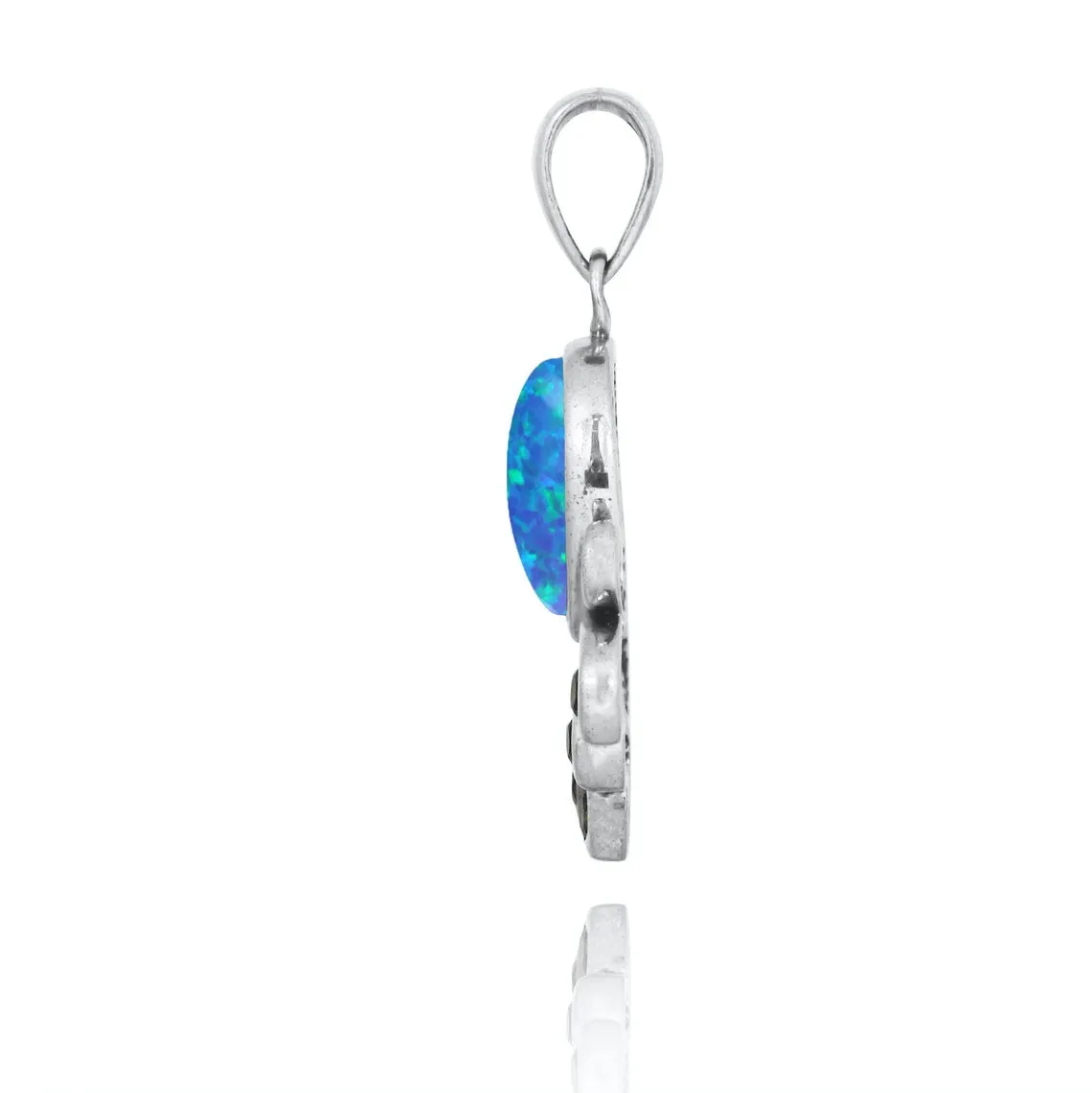 Dolphin Pendant Necklace with Blue Opal and White CZ