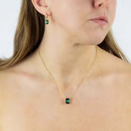 Elongated Octagon Green Crystal Necklace