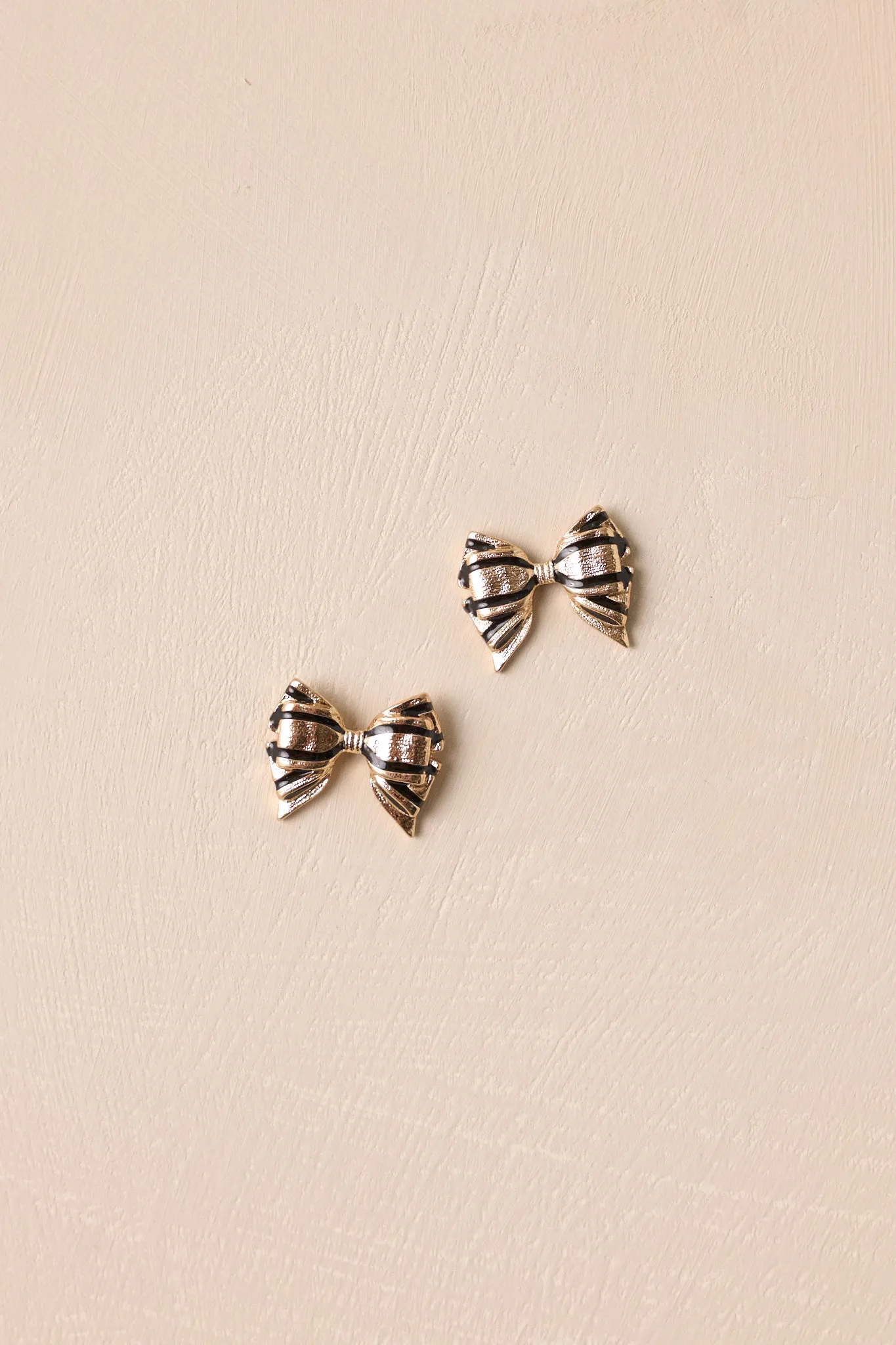 Elysian Fields Gold & Black Stripe Bow Earrings