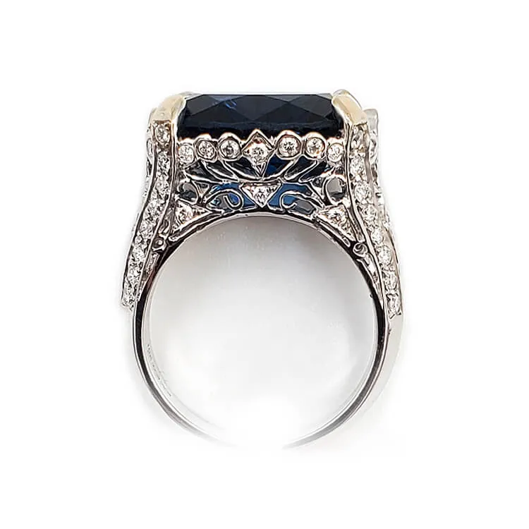 Estate 18K White Gold Blue Topaz and Diamond Ring