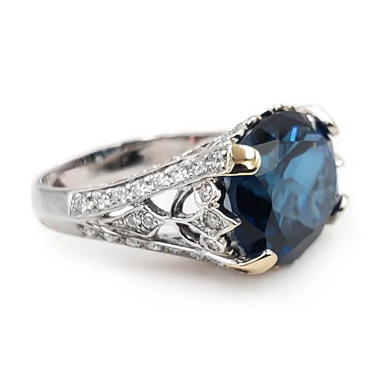 Estate 18K White Gold Blue Topaz and Diamond Ring