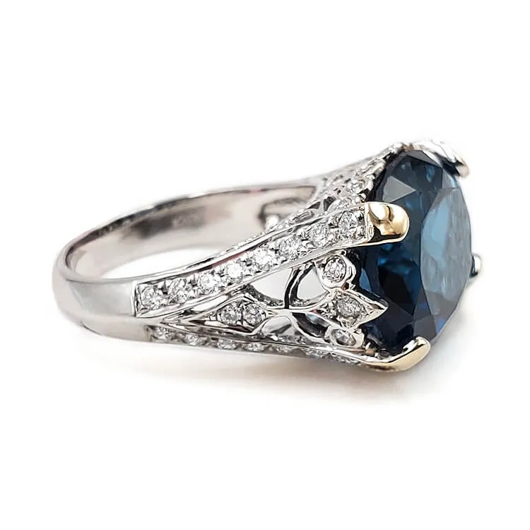 Estate 18K White Gold Blue Topaz and Diamond Ring