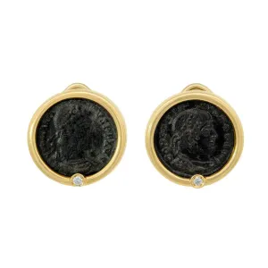 Estate Italian 18k Diamond "Constantine the Great" Roman Coin Earrings