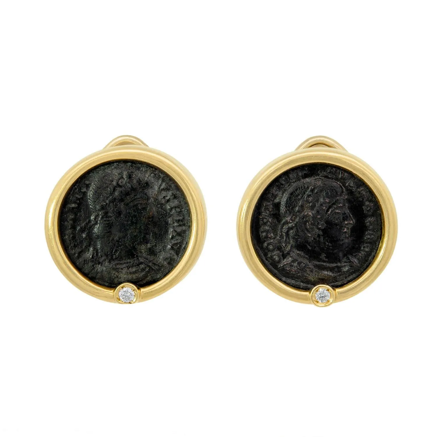 Estate Italian 18k Diamond "Constantine the Great" Roman Coin Earrings