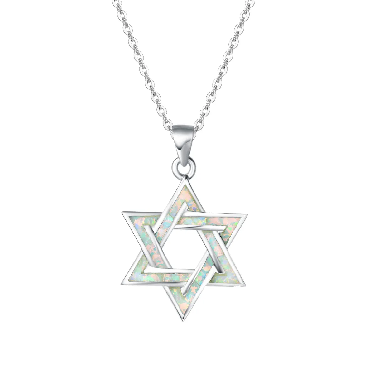 FANCIME "Opal Star of Heritage" Star Of David Sterling Silver Necklace