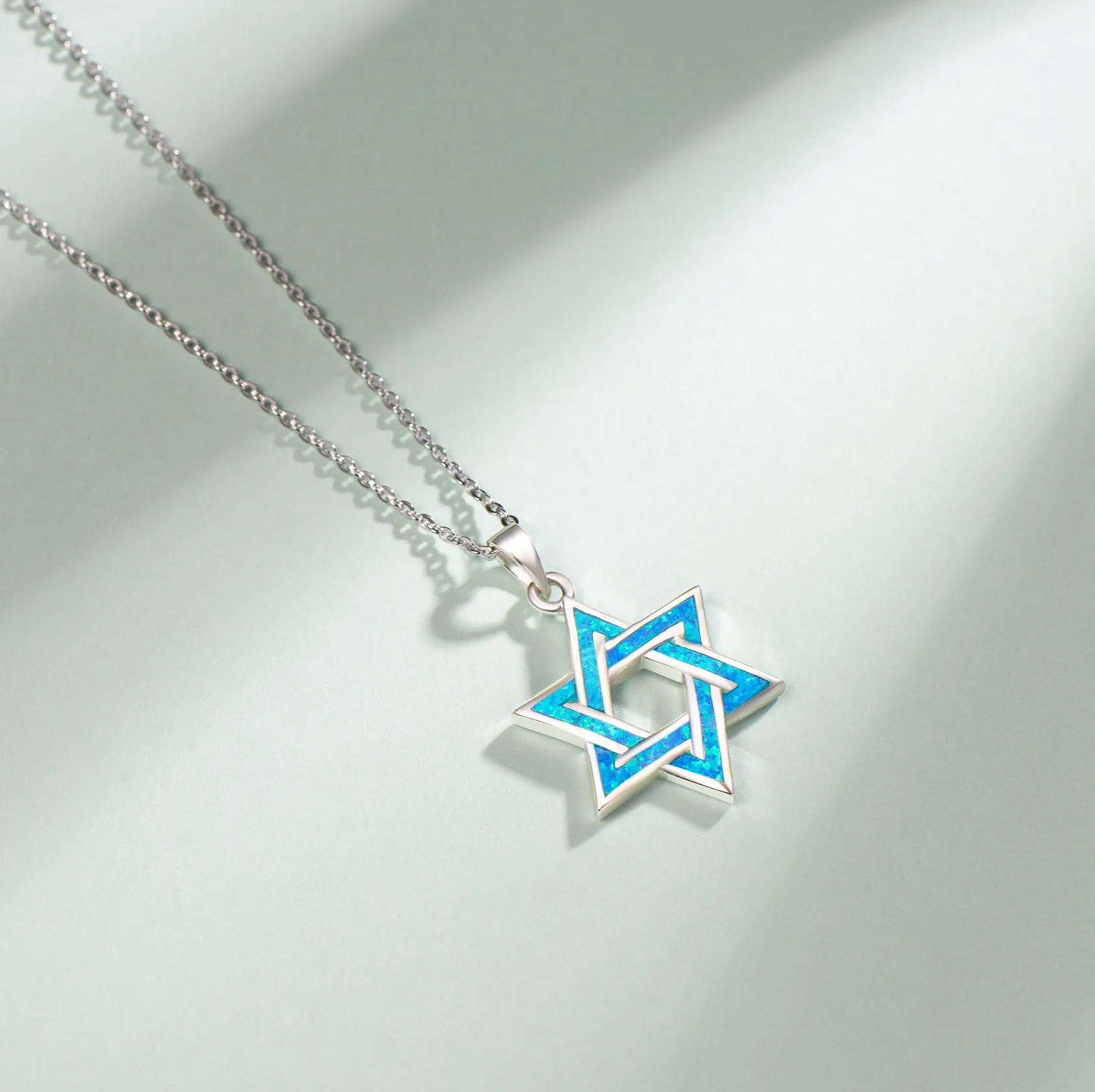 FANCIME "Opal Star of Heritage" Star Of David Sterling Silver Necklace