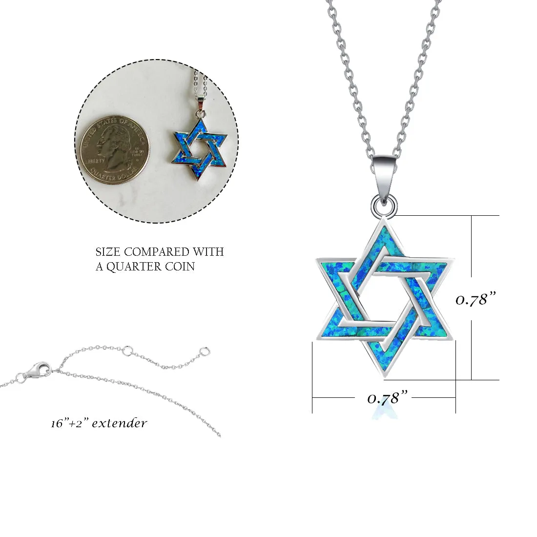 FANCIME "Opal Star of Heritage" Star Of David Sterling Silver Necklace