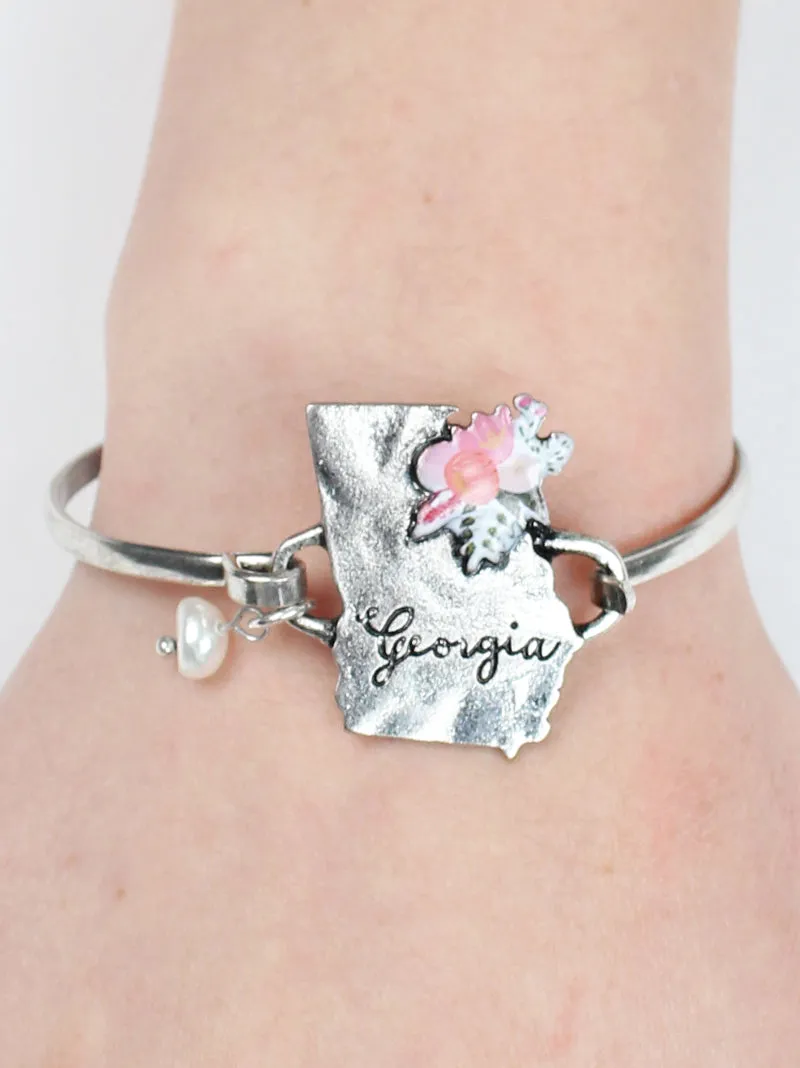 Floral Georgia Cuff Bracelet, Silver