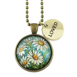 FLORAL WONDERS - Vintage Gold 'LOVED' Necklace - Daisy Window (10613)