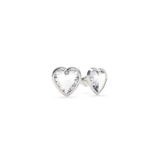 From Guess With Love Crystal Heart Silver Stud Earrings UBE70039