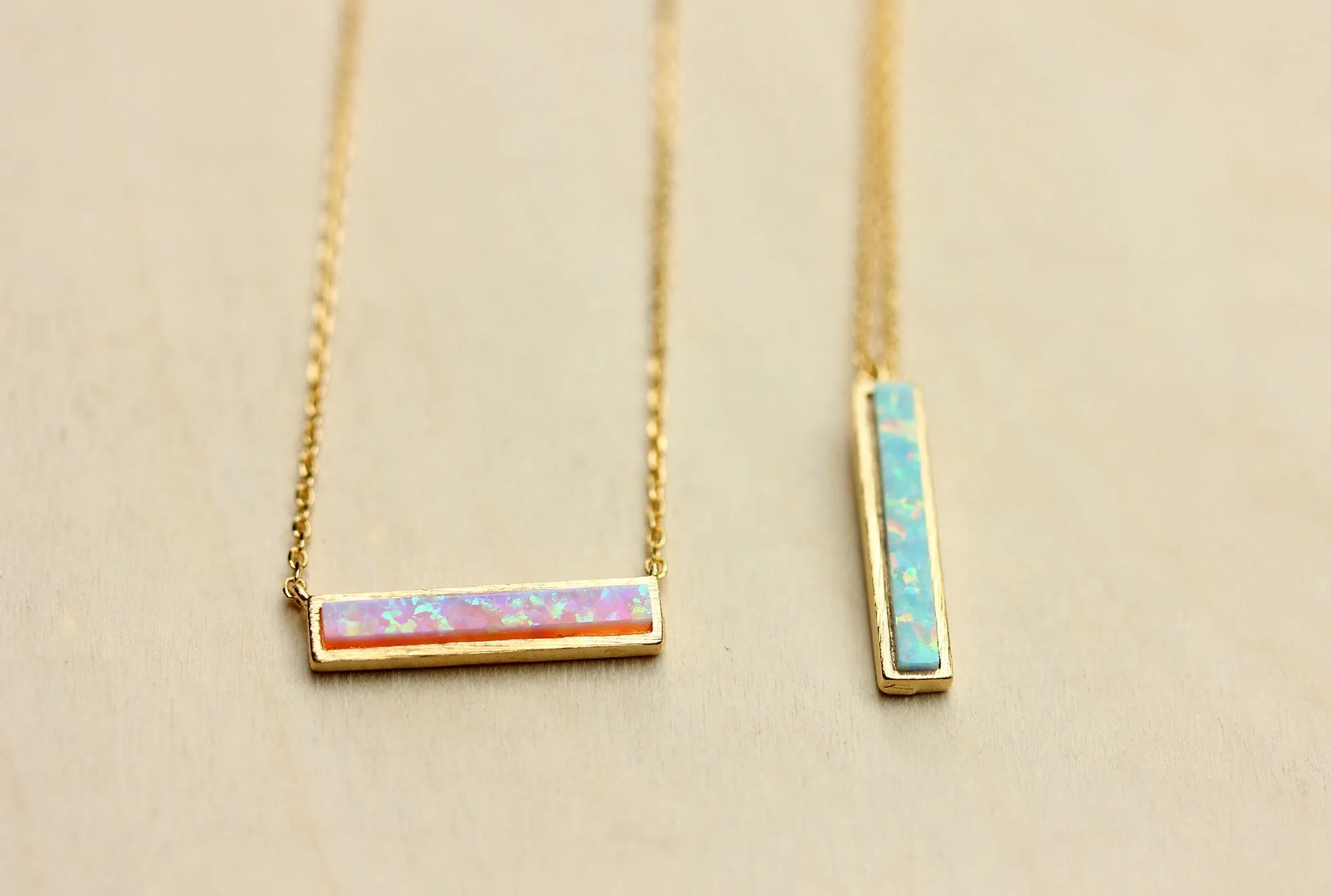 Gemstone Opal Bar Necklace