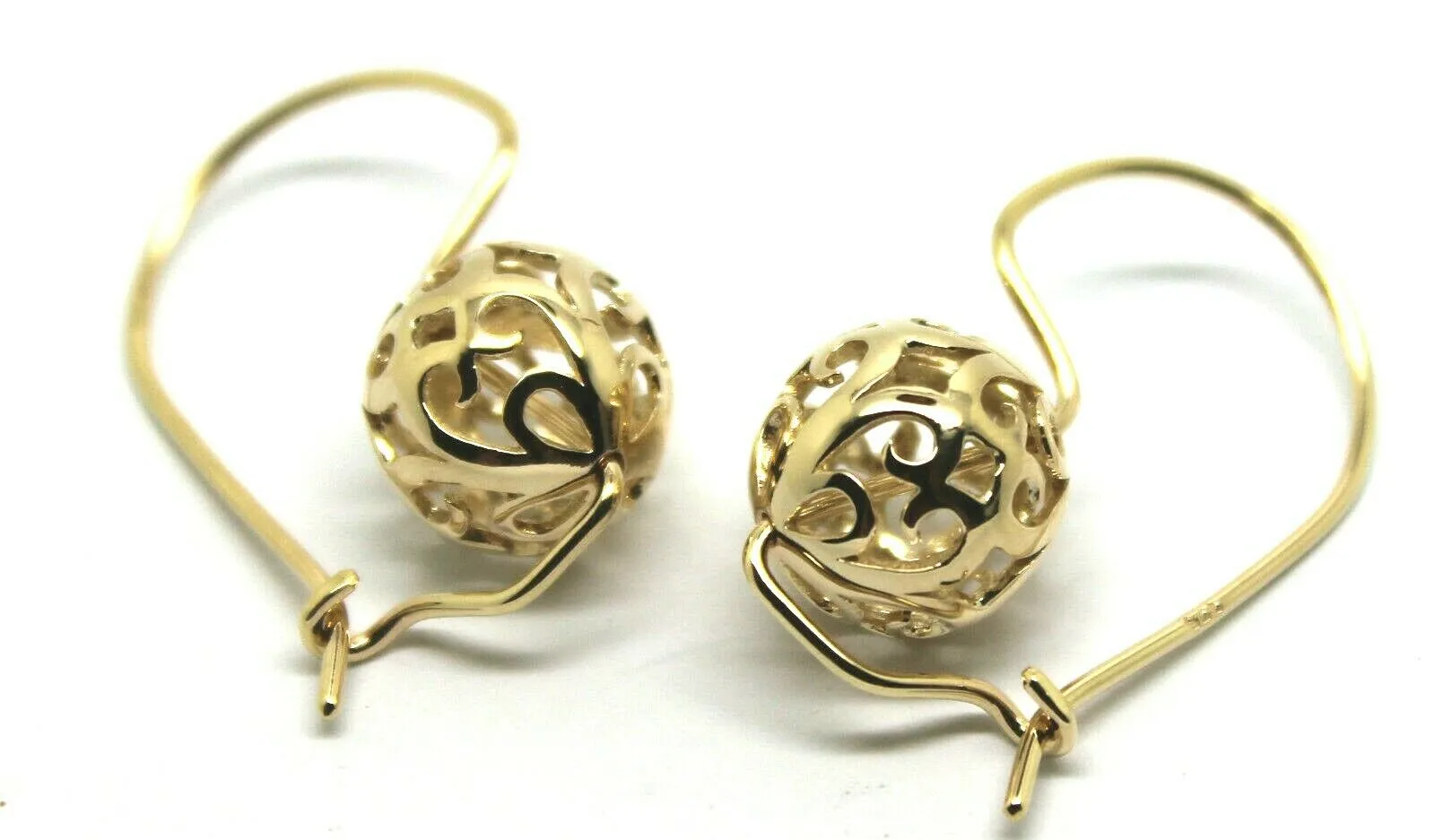 Genuine 9ct 9k Yellow, Rose Or White Gold Large Heavy 12mm Euro Ball Drop Filigree Earrings