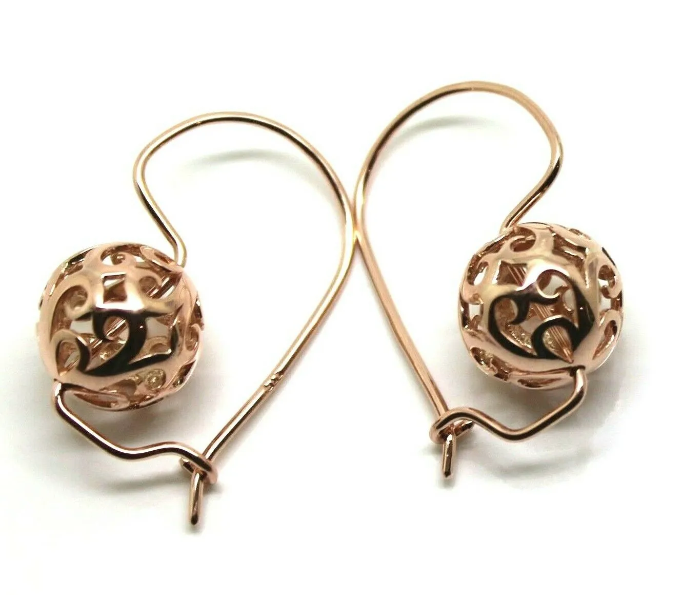 Genuine 9ct 9k Yellow, Rose Or White Gold Large Heavy 12mm Euro Ball Drop Filigree Earrings